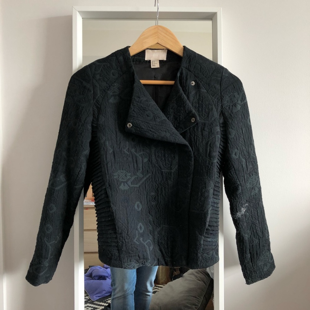 H&M Black Cotton Jacquard Bomber Jacket